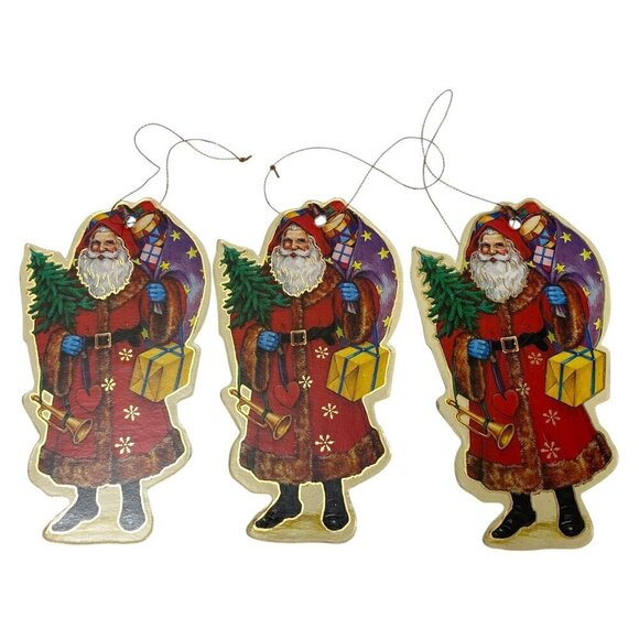 Vintage Christmas Ornaments Old World Santas Set of 3 Cardboard Victorian Style - Picture 2 of 7